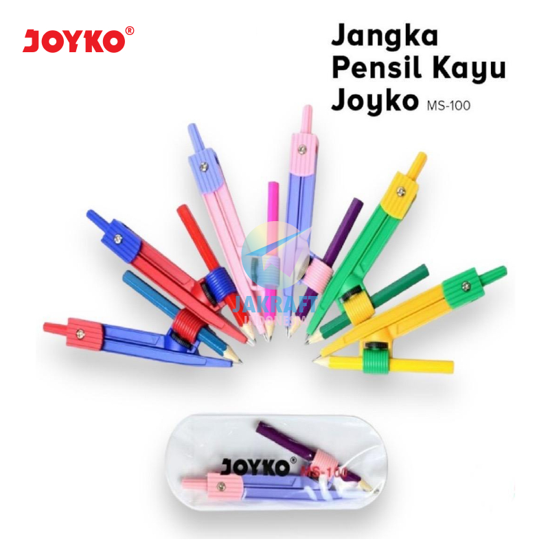 

(6 Set) GROSIR Jangka Math Set Pensil Kayu Asli JOYKO MS-100 Wooden Pencil Study Compass Universal Holder | RENCENG