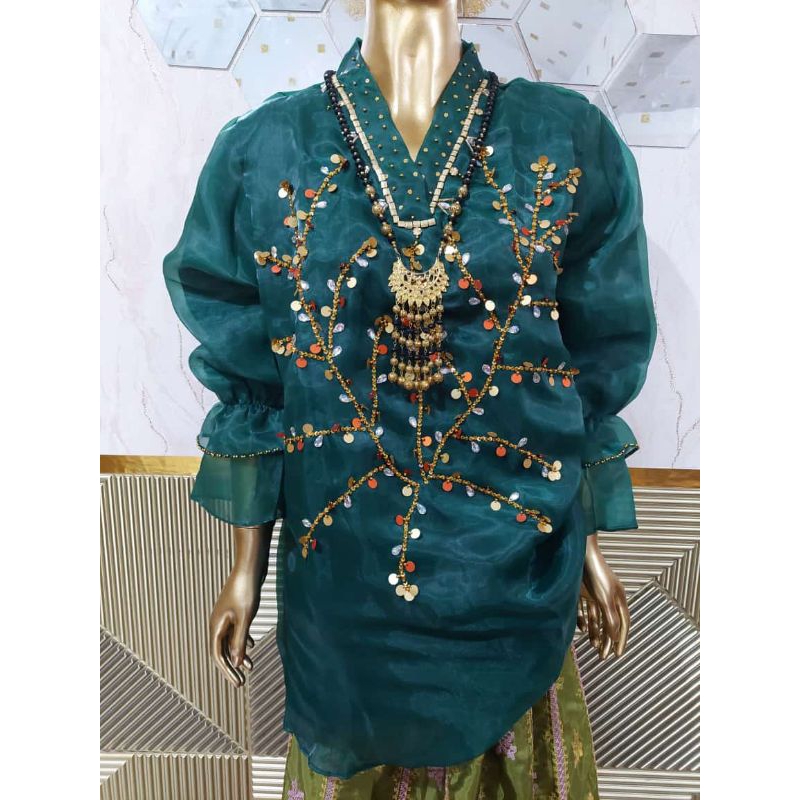 BAJU BODO ATASAN ORGANZA MOTIF PAYET MODEL LEHER KERA V