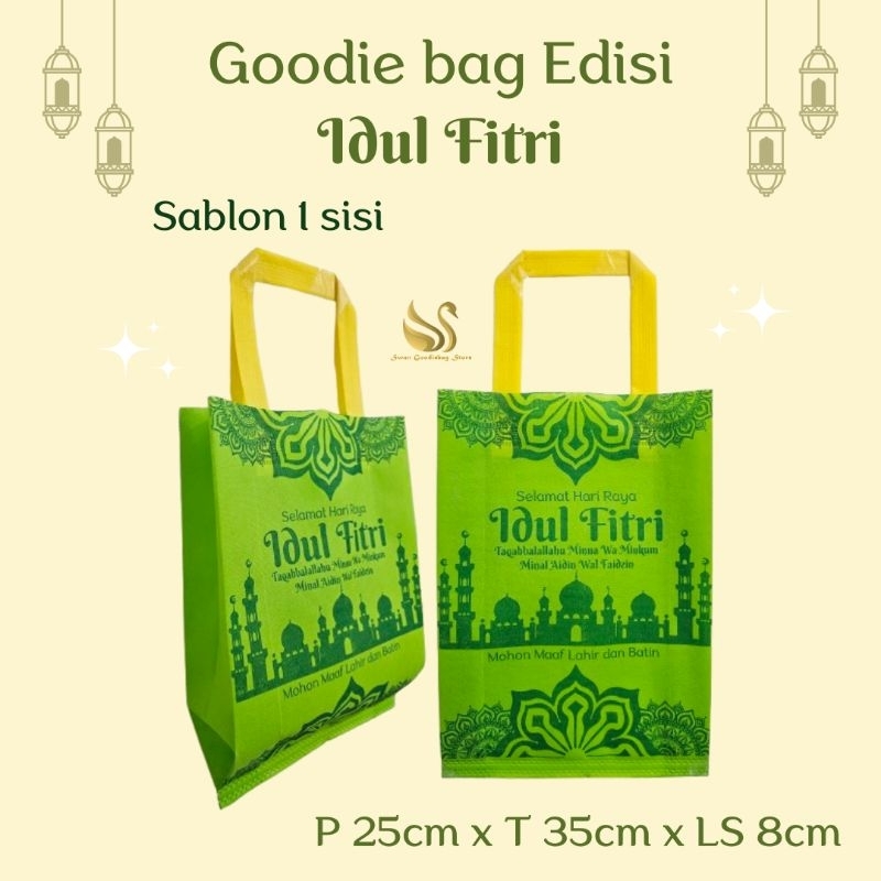 

(LUSINAN 12PCS) Goodie bag LEBARAN 25x35x8 2025 tas hampers Idul Fitri/tas spunbond