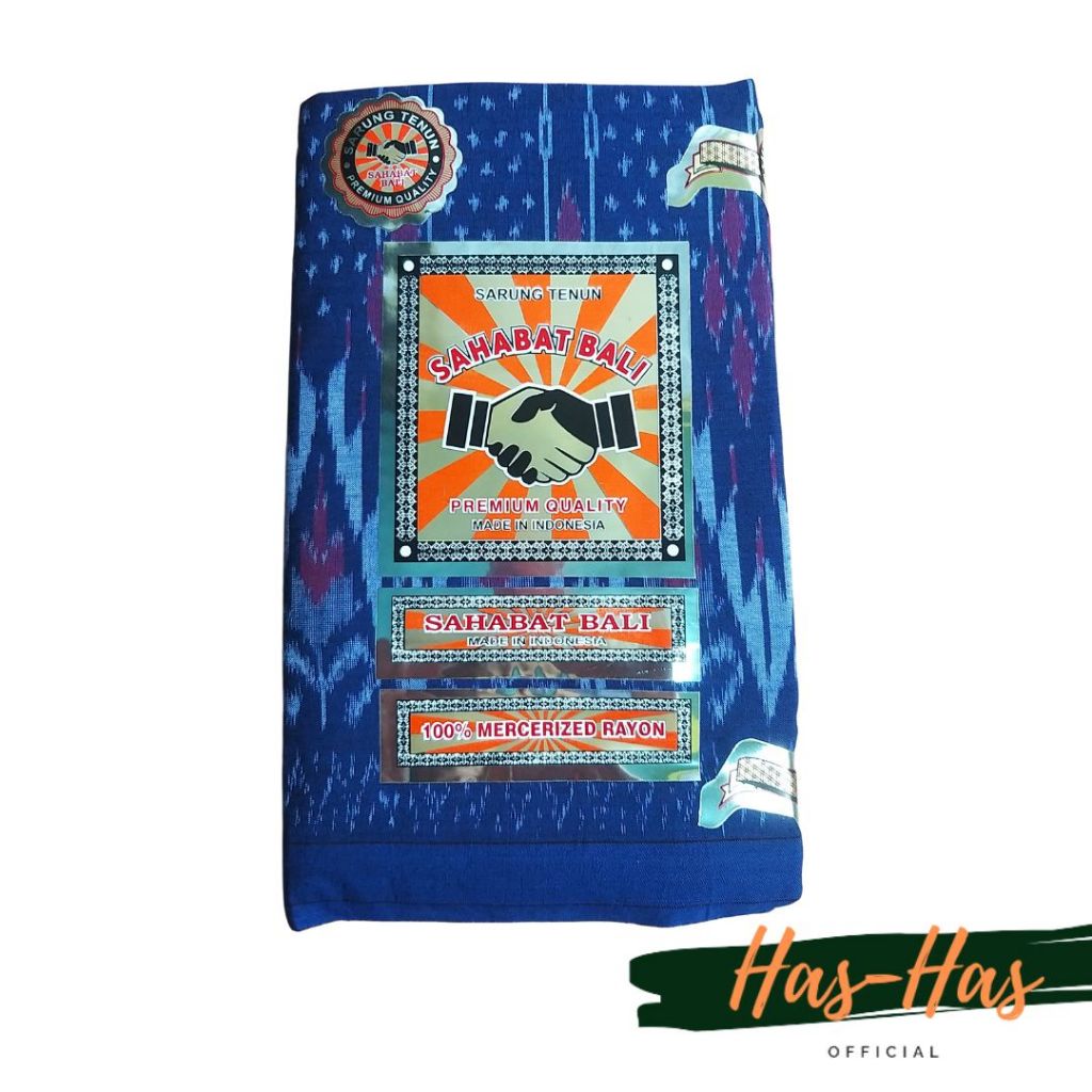 SARUNG GOYOR SAHABAT BALI JAHIT TENGAH MOTIF BIRU A1