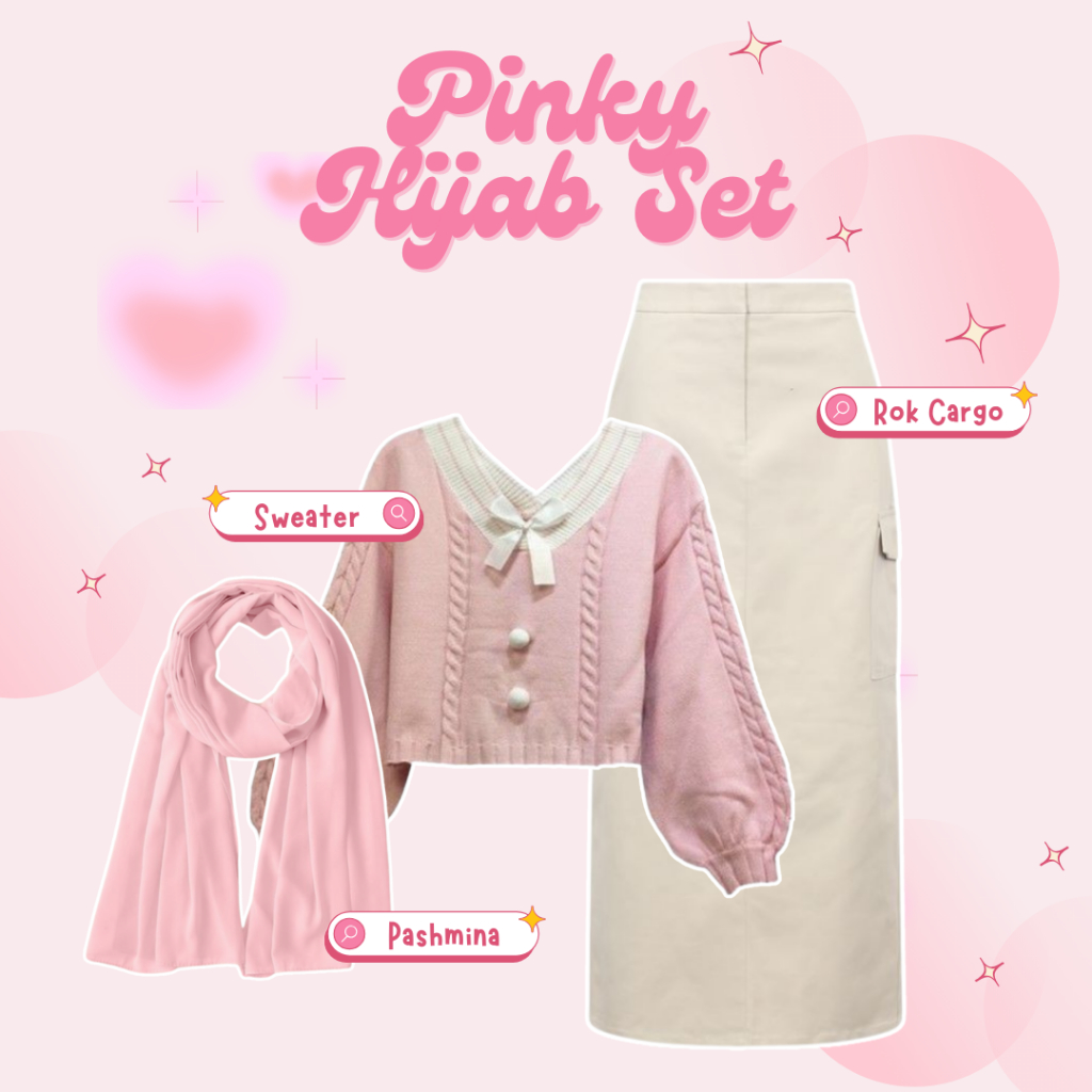 sharenaoutfit - 3 IN 1 One Set Hijab Korean Style Outfit Remaja Wanita Kekinian One Set Remaja Murah