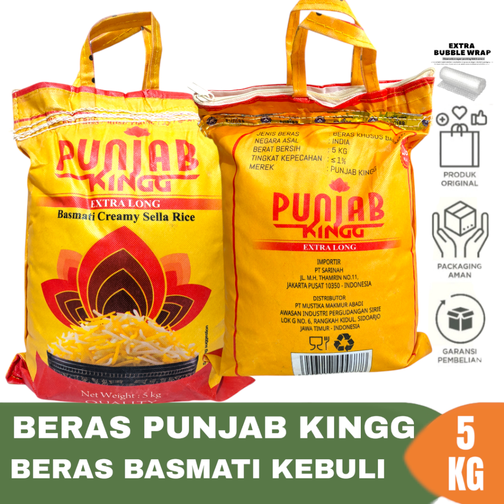 

Beras Punjab Kingg Extra Long Basmatai Creamy Sella Rice 5 kg Original nasi kebuli / briyani / kabsah nasi india