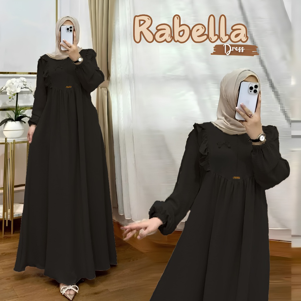 Gamis Hitam Polos Crinkle Airflow Daily / Gamis Muslimah Wanita Size Jumbo Ld 120
