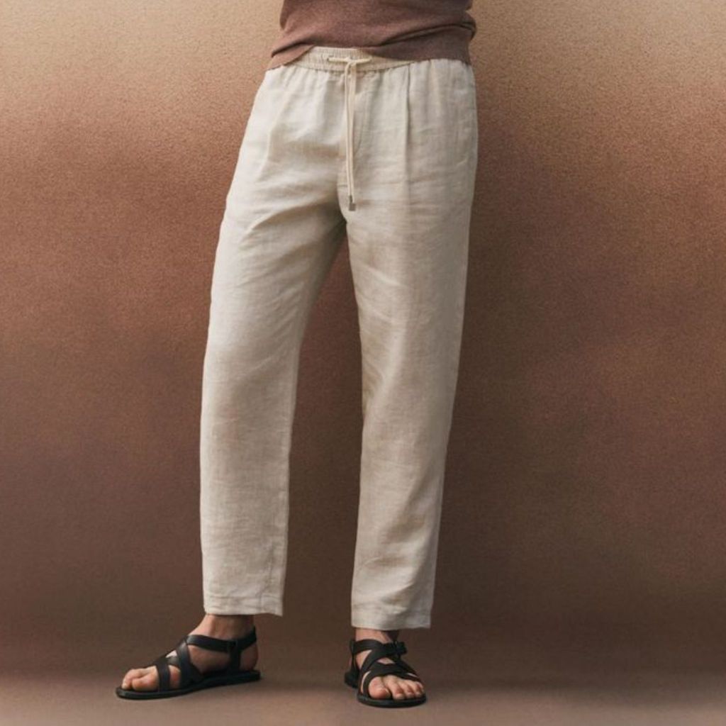 REMEDY Celana Panjang Linen Pria Warna Krem - Long Coconut Linen Pants