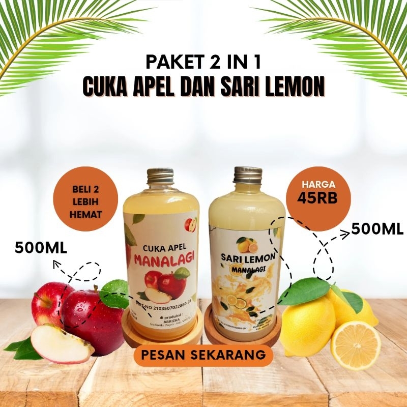 

Paket Diet Hemat / Paket 2 in 1 Cuka Apel 500ml dan Sari Lemon 500ml