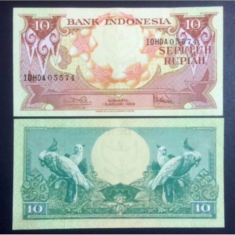 1 Lembar 10 Rupiah Seri Bunga Tahun 1959 / Uang Kuno Indonesia