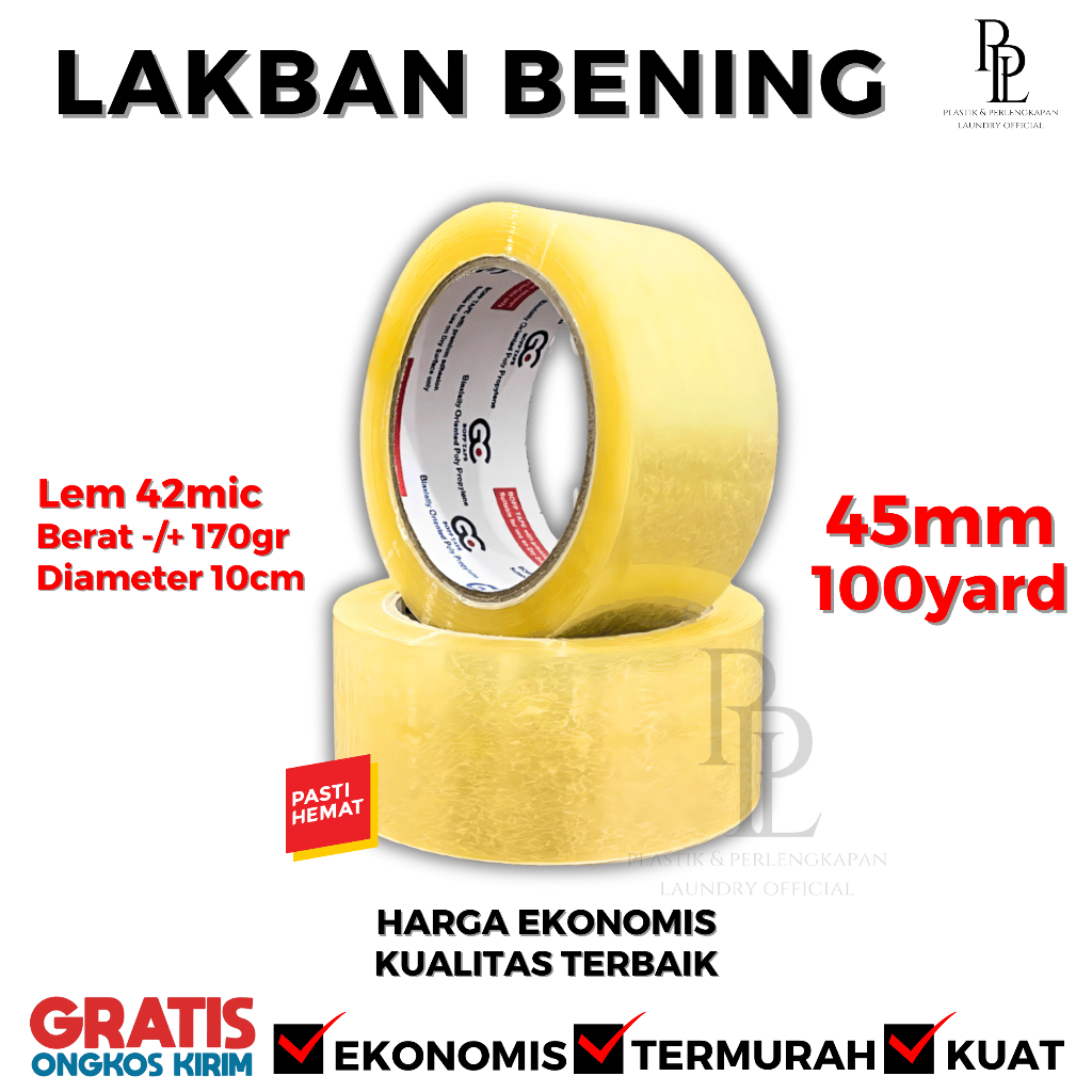 

[TERMURAH] Lakban Bening 100yard 45mm | BOPP TAPE | Isolasi Bening / Clear Tape Daya Lengket Kuat Ekonomis Termurah