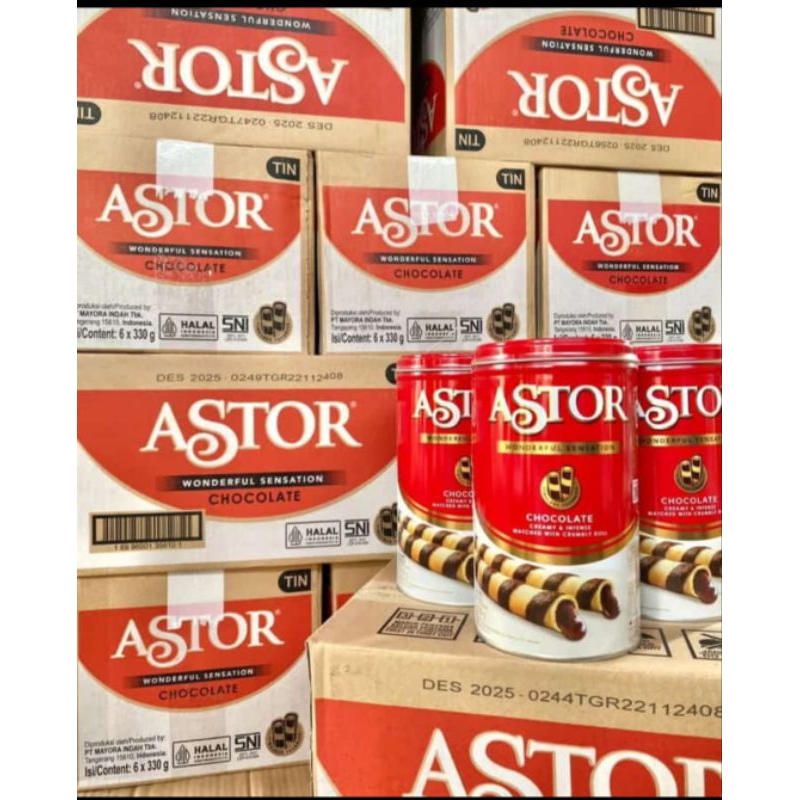 

ASTOR MAYORA WAFER ROLL COKLAT 330GR 1 DUS ISI 6 KALENG