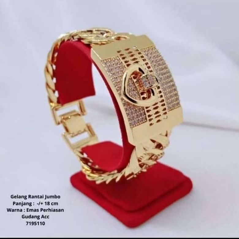 gelang jumbo rantai sisik naga titanium lapis emas