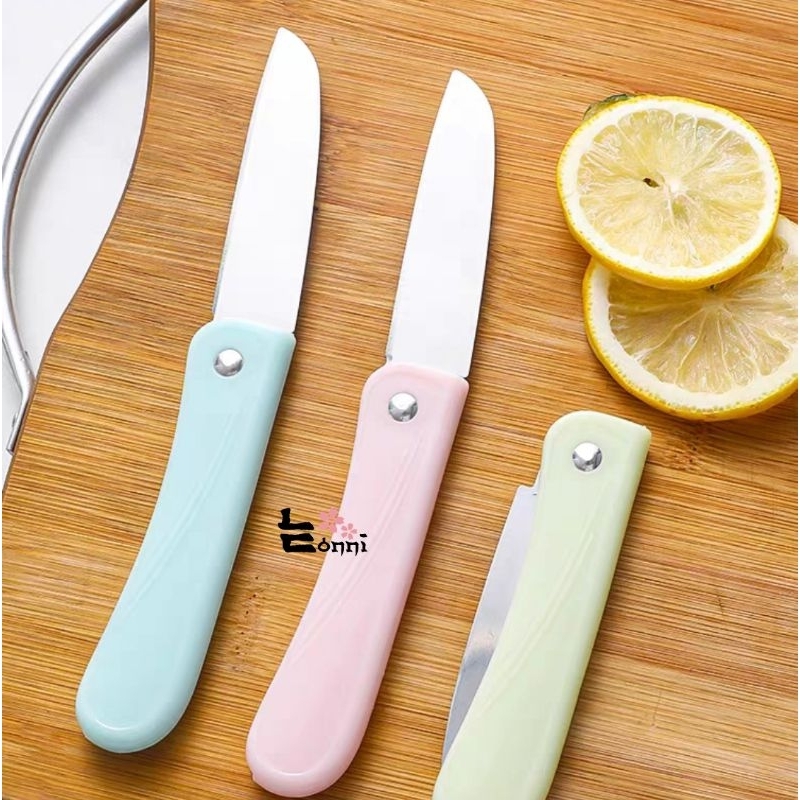 EONNI - Pisau lipat stainless ganggang plastik murah impor small knife pisau mini buah kecil unik si
