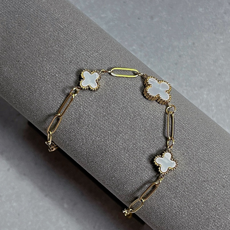 Felicite • Amora Bracelet • Perhiasan Gelang Clover Titanium • Gelang Bunga Putih Stainless Steel