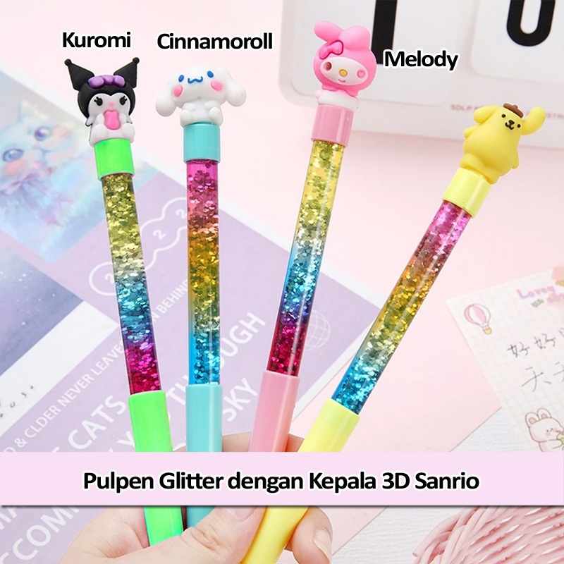 

Pulpen Gel Pena Bulpen Glitter Kuromi Cinnamoroll Melody dengan Kepala 3D Sanrio Blink Kilat Warna Warni Cantik Imut Lucu Bagus untuk anak sekolah PAUD Preschool TK SD