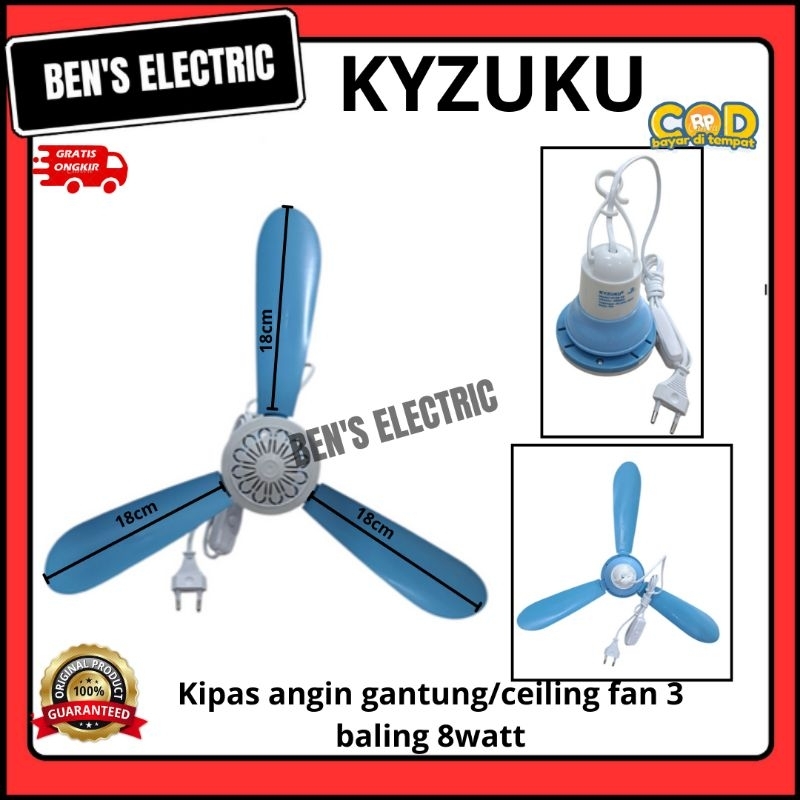 Kyzuku kipas angin gantung / ceiling fan 3 baling mini cocok etalase untuk rumah makan 8w