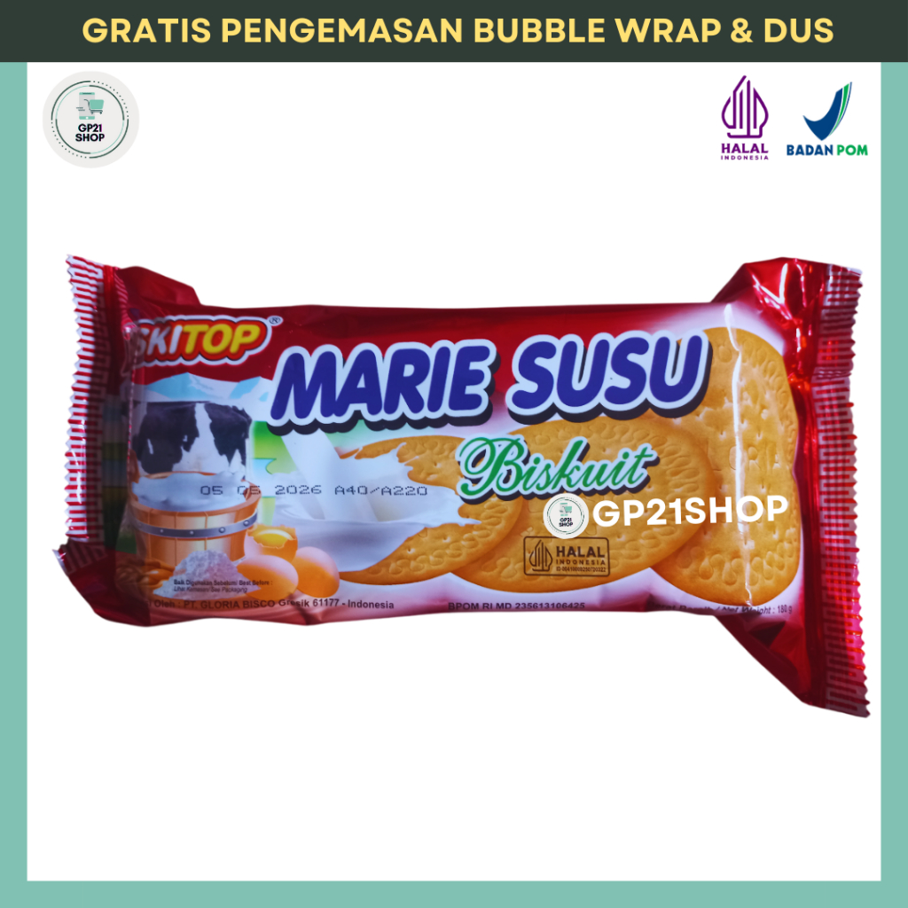 

Biskitop Marie Susu 180gr - Biskuit Marie Susu Snack Cemilan Murah Enak