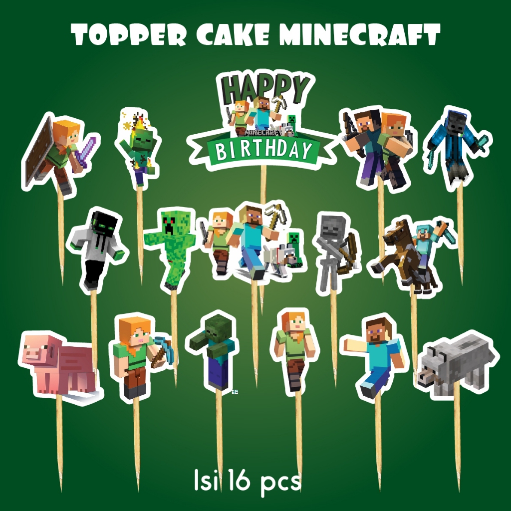 

TOPPER CAKE MINECRAFT ISI 16 PCS HIASAN KUE TUSUKAN KUE TART ULTAH HAPPY BIRTHDAY HBD DEKOR ULANG TAHUN GAME CAKE TOPPER KERTAS HIASAN