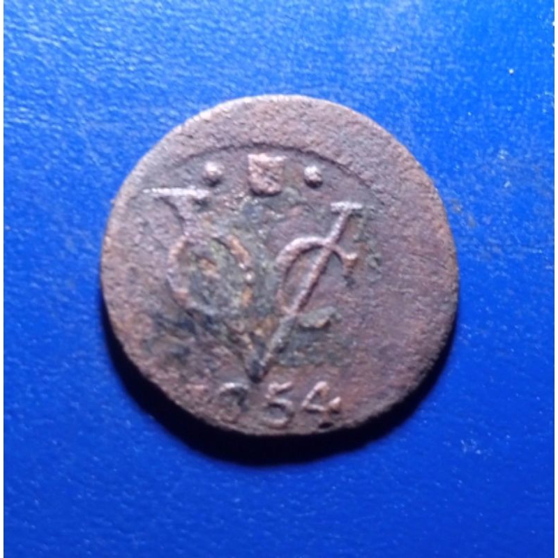 Koin VOC 1/2  Duit Utrecht 1754 Cetak Geser