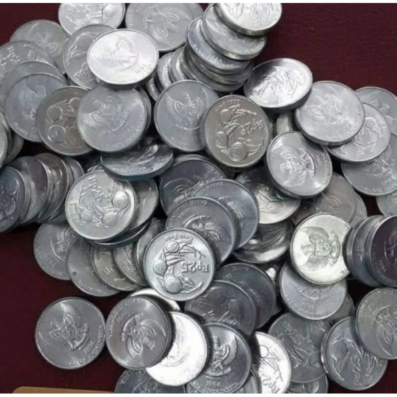 Uang Kuno Koin 25 Rupiah Pala Aluminium Tahun Campur