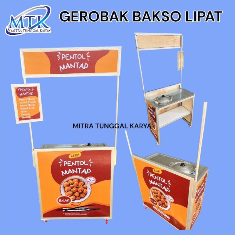 Gerobak Bakso lipat Booth portabel Untuk jualan Pentol bakso dll