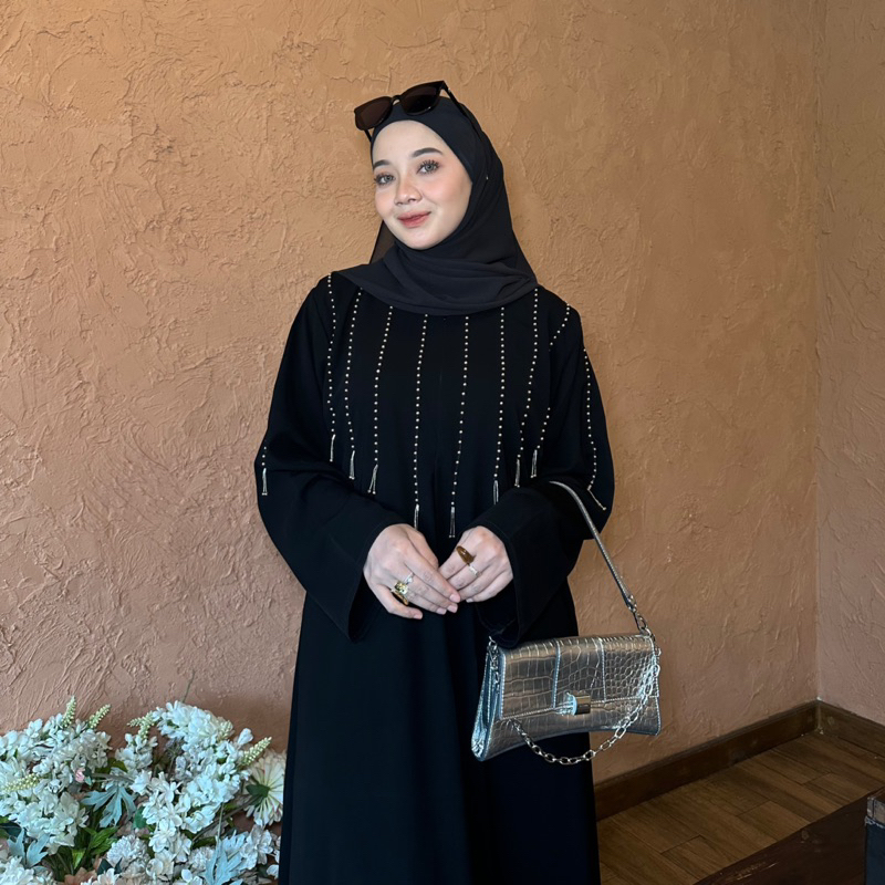 HOT DEALS ABAYA ELISA JETBLACK MUTIARA RUMBAI DADA BUSUI DEWASA MUSLIM ARAB WANITA GAMIS MAXI HITAM