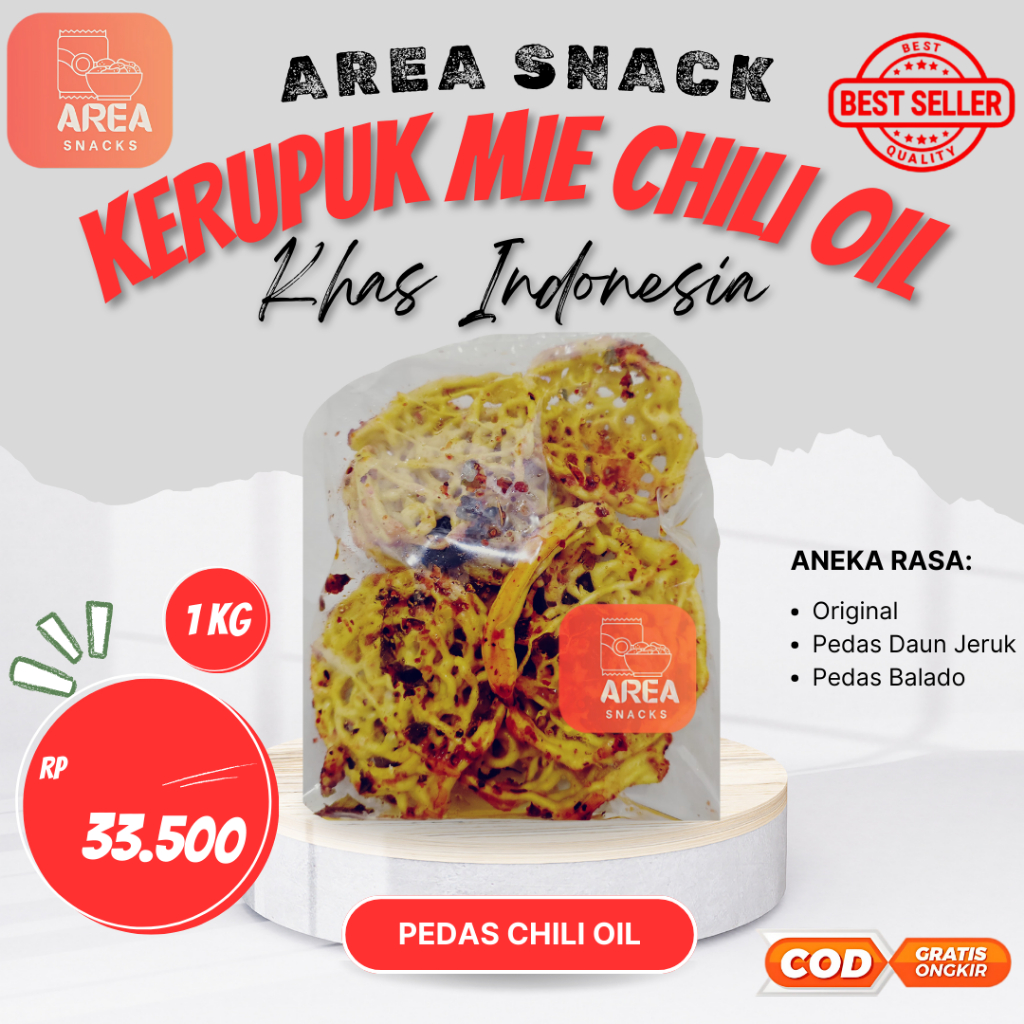 

CEMILAN KERUPUK MIE KUNING PEDAS CHILI OIL 1kilo 1 kg DAUN JERUK SUPER RENYAH GURIH 1kg