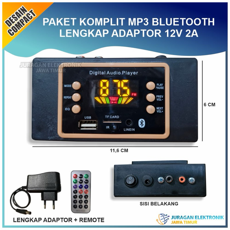PAKET KOMPLIT MP3 BLUETOOTH LENGKAP ADAPTOR 12V 2A UNTUK SPEAKER AKTIF SUPPORT AUX TF CARD RADIO USB