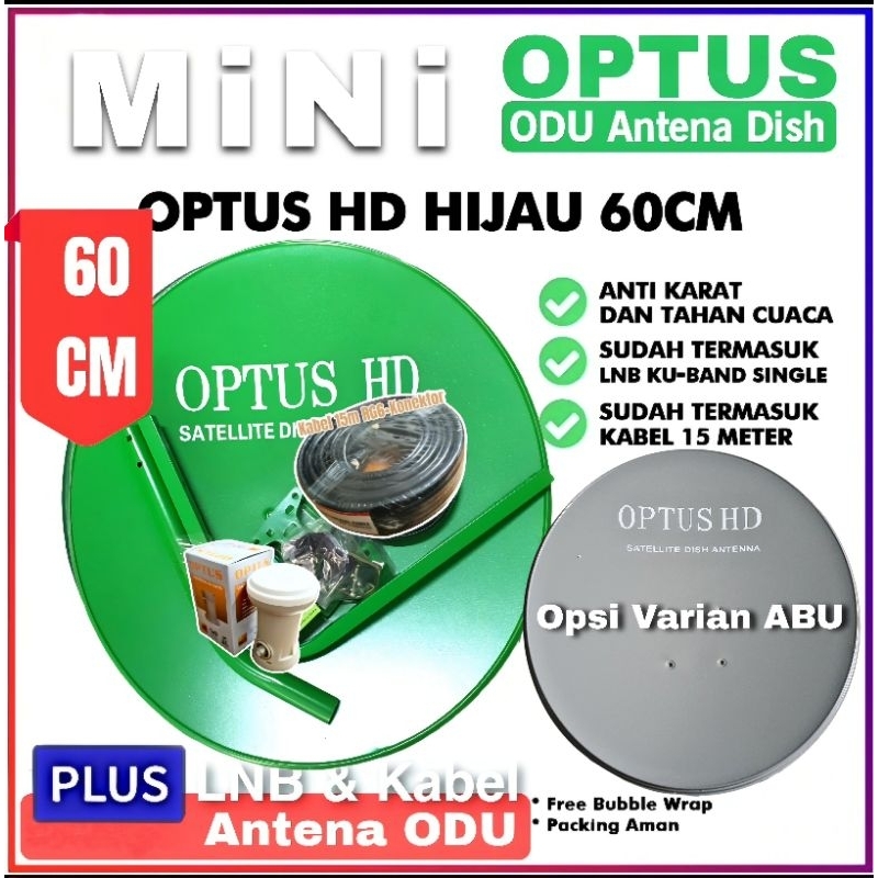 Optus ODU Antena Parabola 60cm mini Solid lengkap LNB kabel lnbf variant HIJAU & ABU Grey reflektor