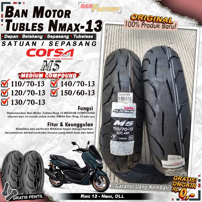 Ban Motor NMAX Corsa M5 Ring 13 Tubles Ban Motor Tubeless NMAX Ring 13 Tubles