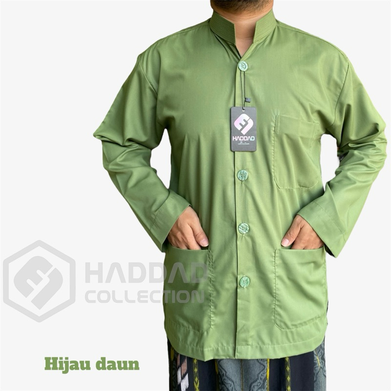 Baju koko haibah polos lengan panjang EL haddad warna hijau daun