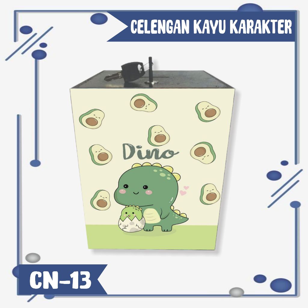 CELENGAN DINOSAURUS KARAKTER LUCU/ KOTAK TABUNGAN KAYU GEMBOK KUNCI UNIK