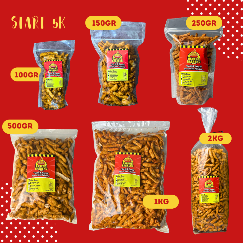 

Camilan Basreng 2kg 1 Kg Original Extra Pedas Gurih Daun Jeruk Renyah Kriuk Baso Goreng Rempah