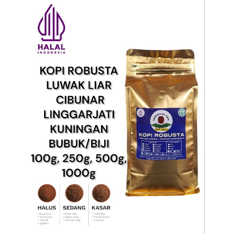 

Kopi Luwak Liar Robusta Roasbean/Bubuk Cibunar Linggajati Kuningan