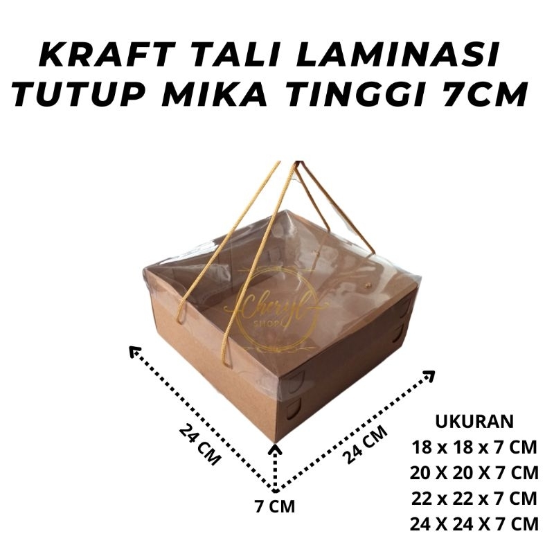 

(10 PCS) DOS / DUS KUE KRAFT LAMINASI TALI TUTUP MIKA TINGGI 7 CM UK 18 CM, 20 CM, 22 CM, 24 CM / Karton Box Kotak Hampes Kraft Mika Tali