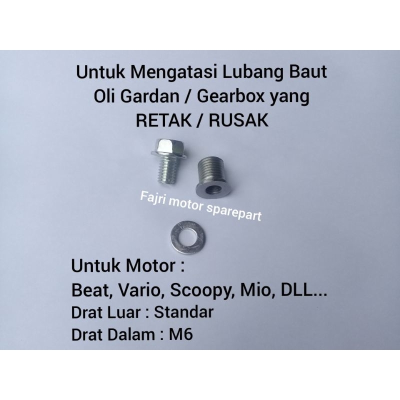 Sok Drat Baut Oli Gardan / Gir Box Drat Luar Standar Bawaan Drat Dalam M6 Untuk Vario Beat Scoopy Mi
