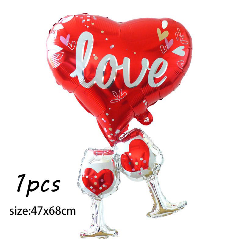 Balon foil hati tulisan love gelas wine balloon heart cinta besar jumbo baloon hiasan dekorasi pesta