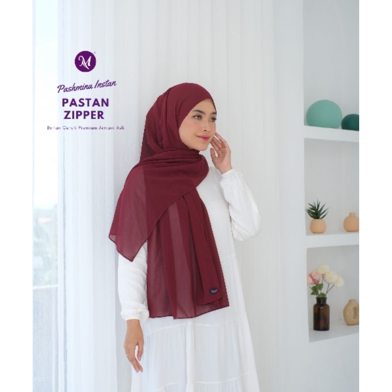 Pashmina Instan Zipper Hijab Pasmina Instant Resleting Polos Ceruti Babydoll Premium