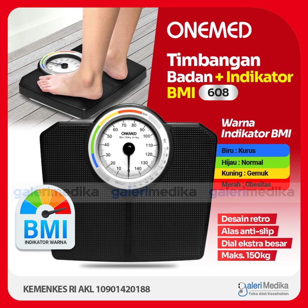 Timbangan Badan Manual Onemed 608 + Indikator BMI / Timbangan Badan + BMI  / Timbangan Badan Aneroid