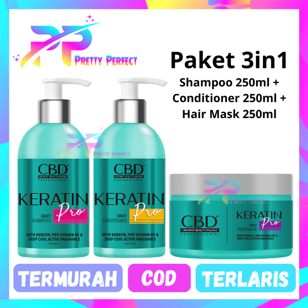 CBD Keratin Pro Paket 3 in 1 Hair Mask + Shampoo + Conditioner 250ml