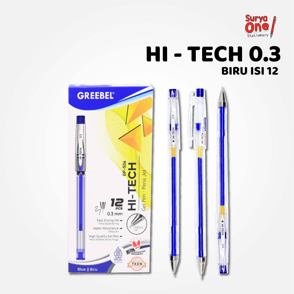 

VEMILO Pulpen Gel GP-506 HI-TECH 0.3 Isi (12PCS/SET) Warna Biru / Ballpoint HI-TECH Biru Greebel
