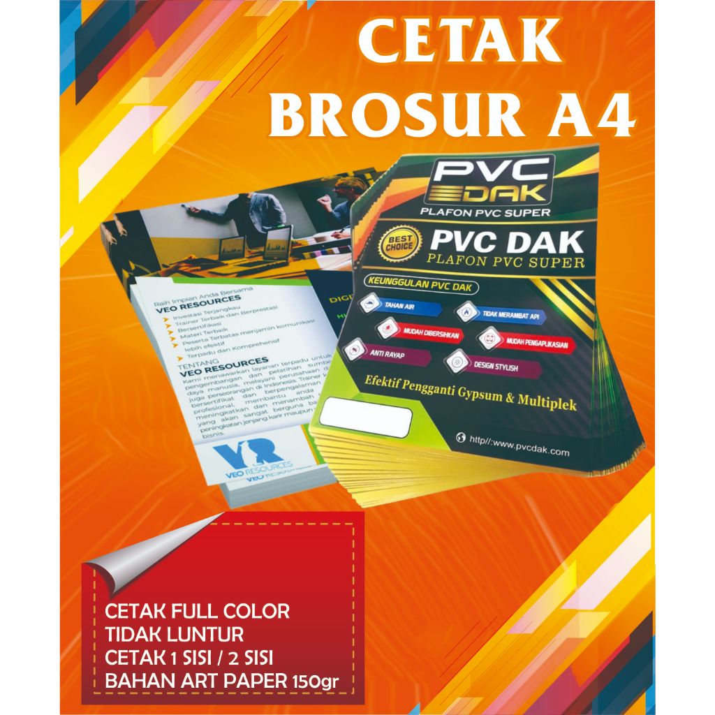

Cetak Brosur A4 2 sisi , Kertas ArtPaper 150 gr, 1 rim , harga grosir
