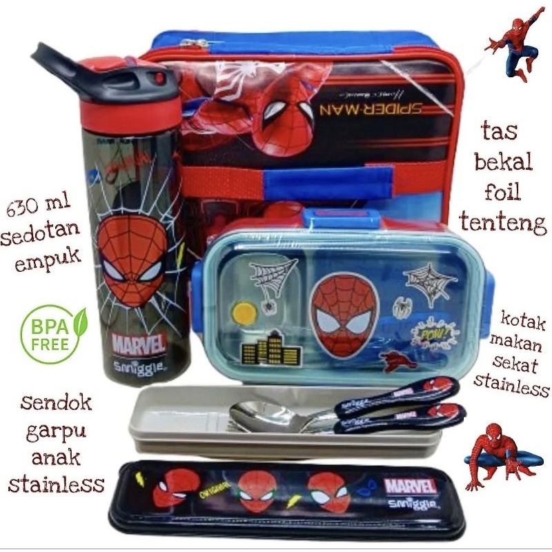 set bekal kotak makan spiderman stainless