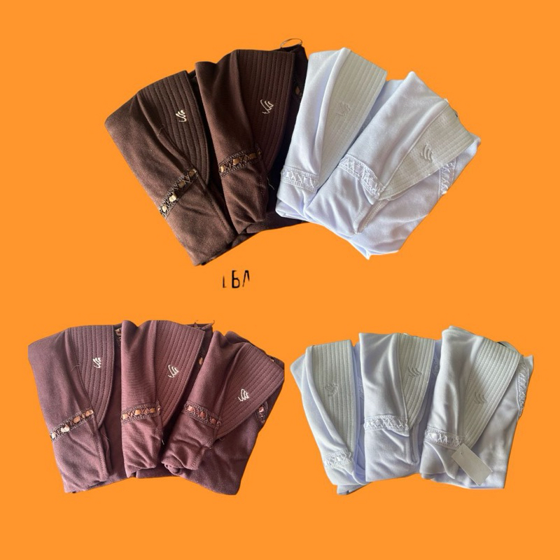 Jilbab Sekolah Rabbani Jilbab Serut Putih Coklat SD SMP Bahan Kaos