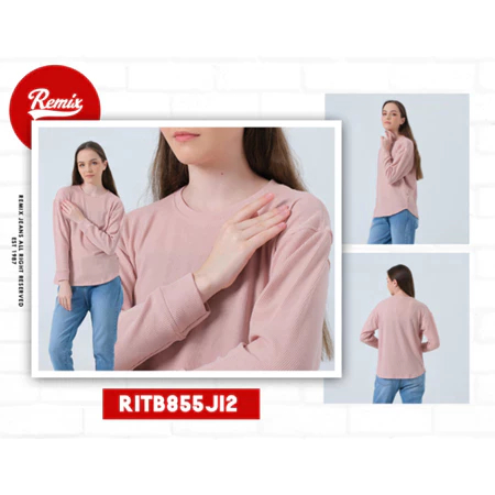 Kaos Wanita Dewasa Remaja Waffle Remix RITB855J07 Polos Lengan Panjang Premium Amigo