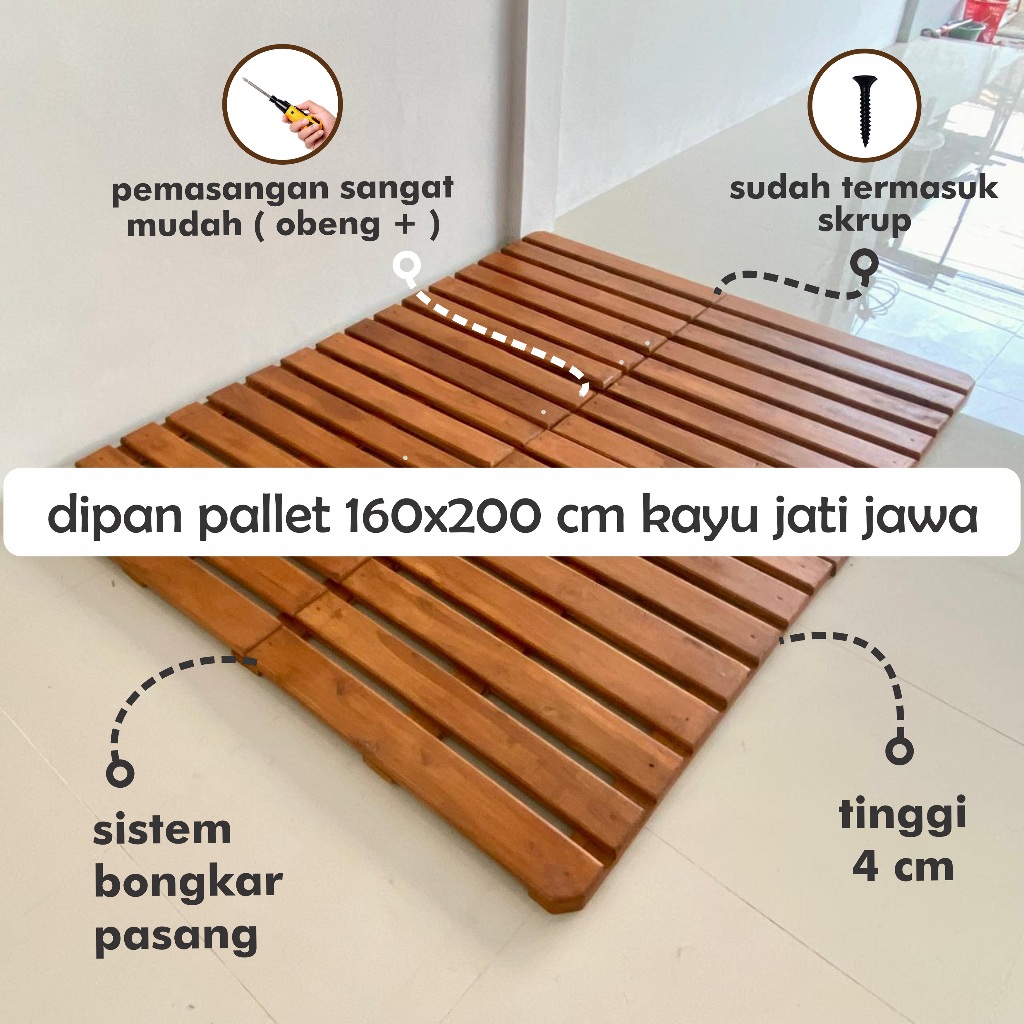 Dipan Minimalis Pallet Alas Kasur Ukuran 160x200 cm Bahan Baku Kayu Jati Solid Jawa - kayune -