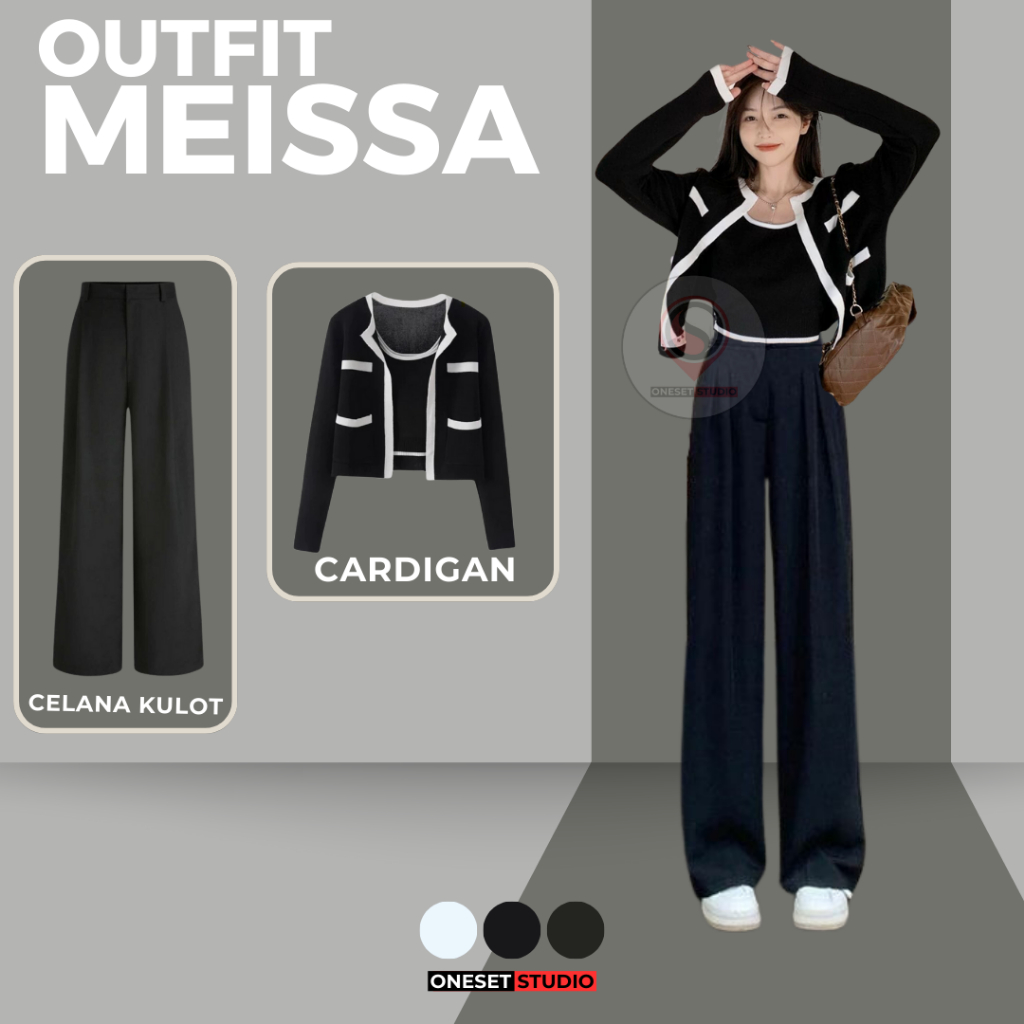 One Set Wanita Setelan Hangout (Celana Kulot +Cardigan Hitam) OOTD Korean Style Remaja MEISSA