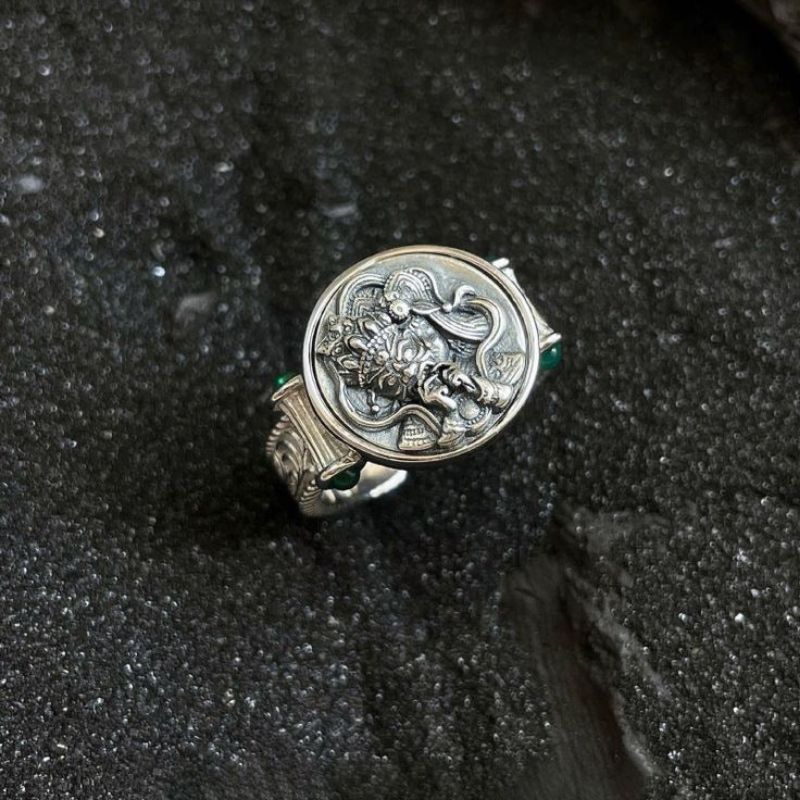 Cincin Etnik Motif Ukiran Lukisan Dewa "Kwan Te Kong" / Carving of the God "Kwan Te Kong" (Adjustabl