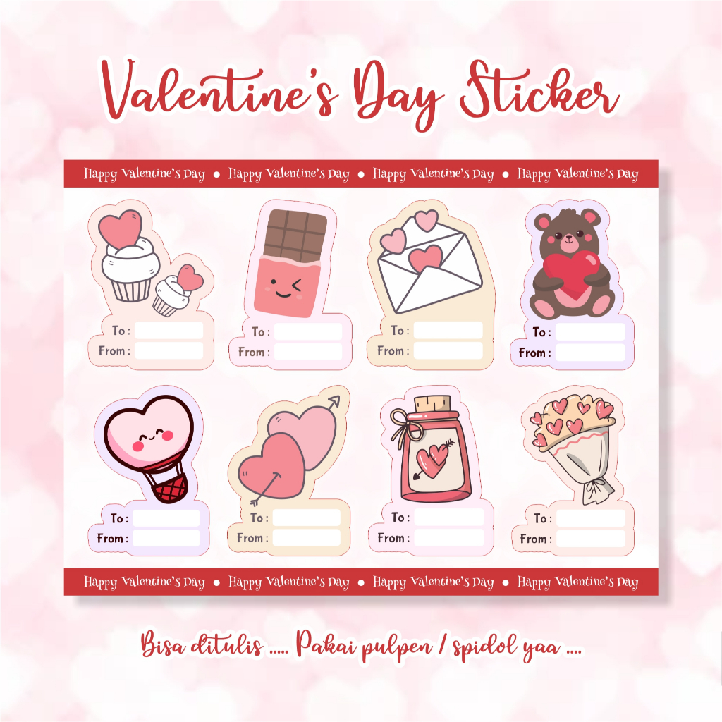 

8 pcs Stiker Valentine Aneka Desain Bisa Ditulis Untuk Kado Ucapan Hampers Keperluan Valentine