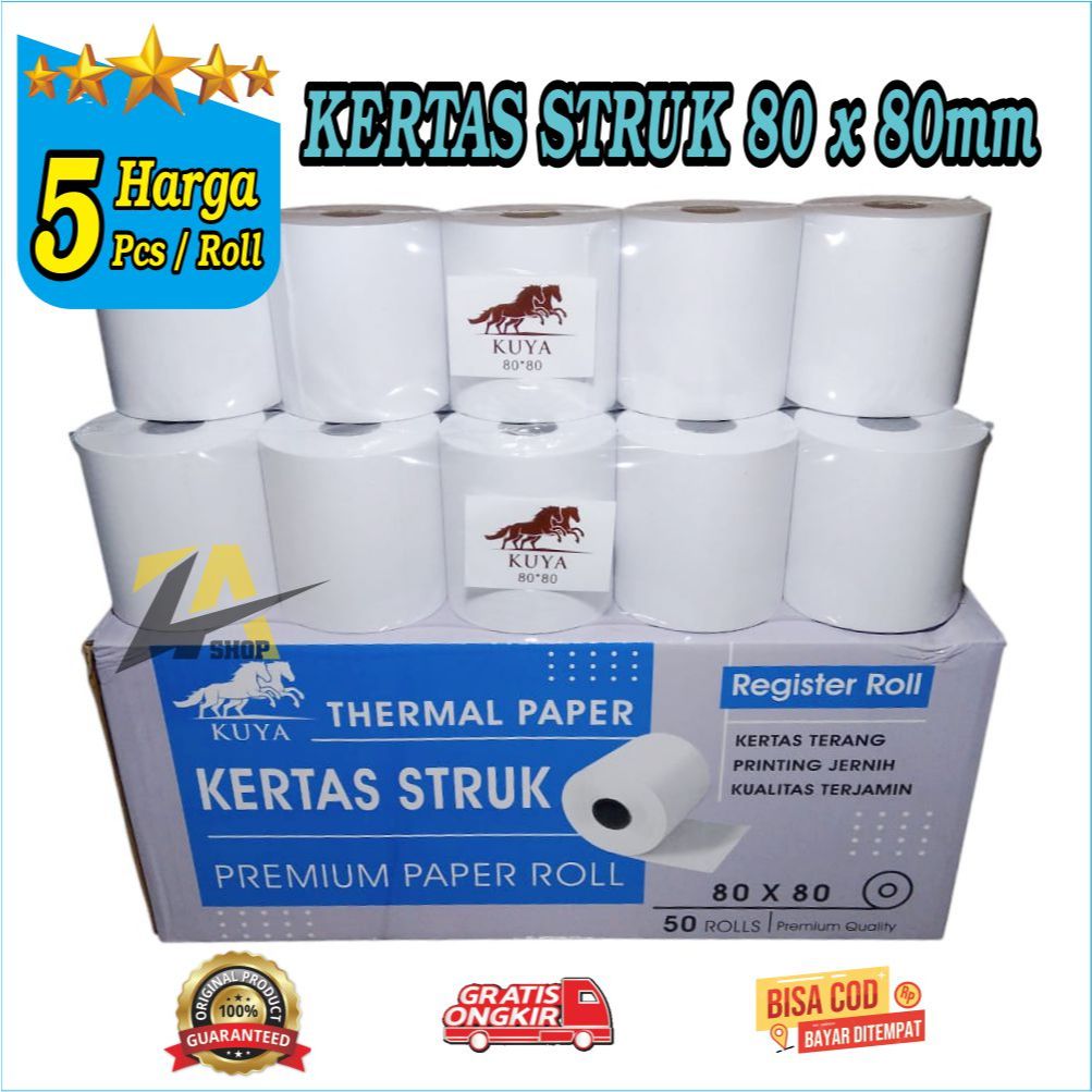 

KERTAS KASIR KUYA 80X80, Kertas Kasir Struk Paper Roll Termal 80x80m, KERTAS STRUK THERMAL EDC 80X80