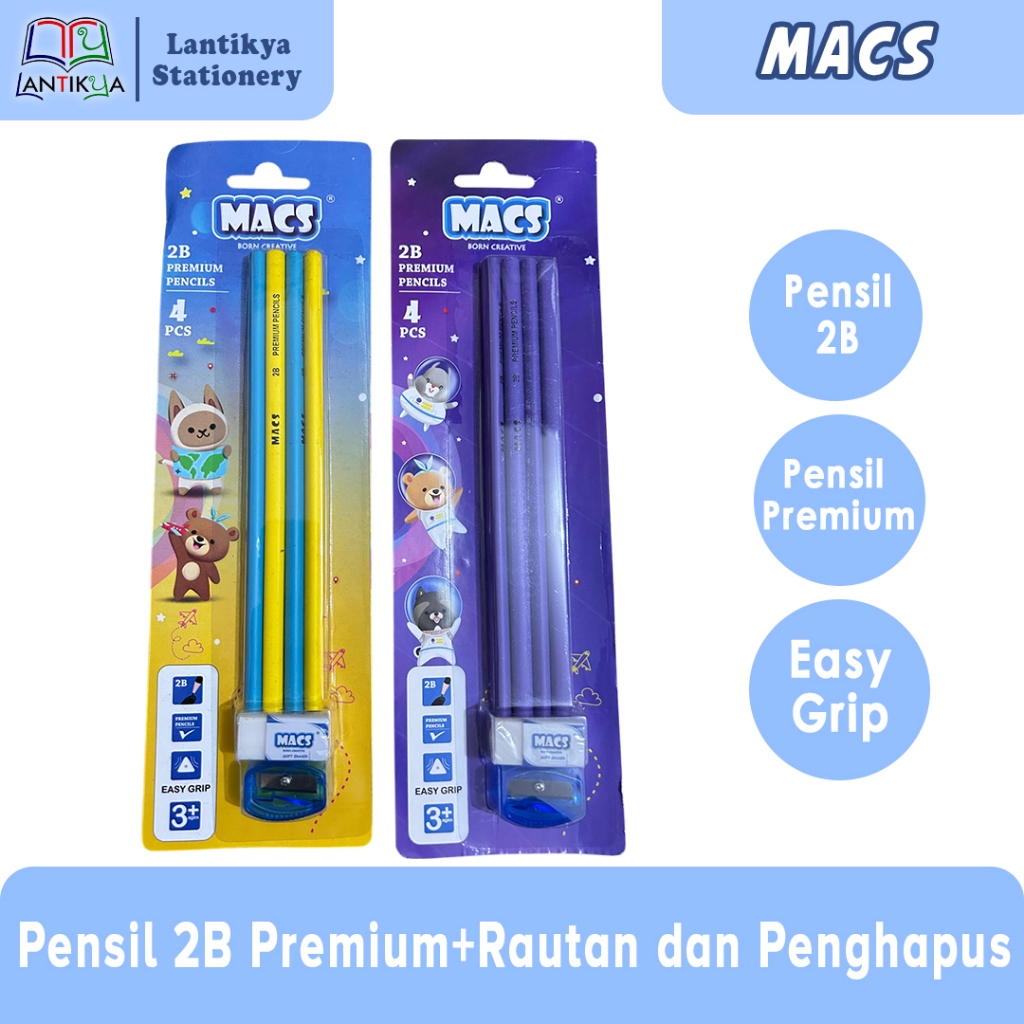 

MACS Pensil 2B Segitiga Premium 4 Pcs Free Penghapus + Rautan