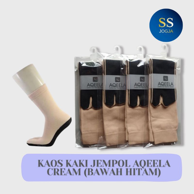 kaos kaki jempot Aqeela krem / kaos kaki krem / kaos kaki bawah hitam