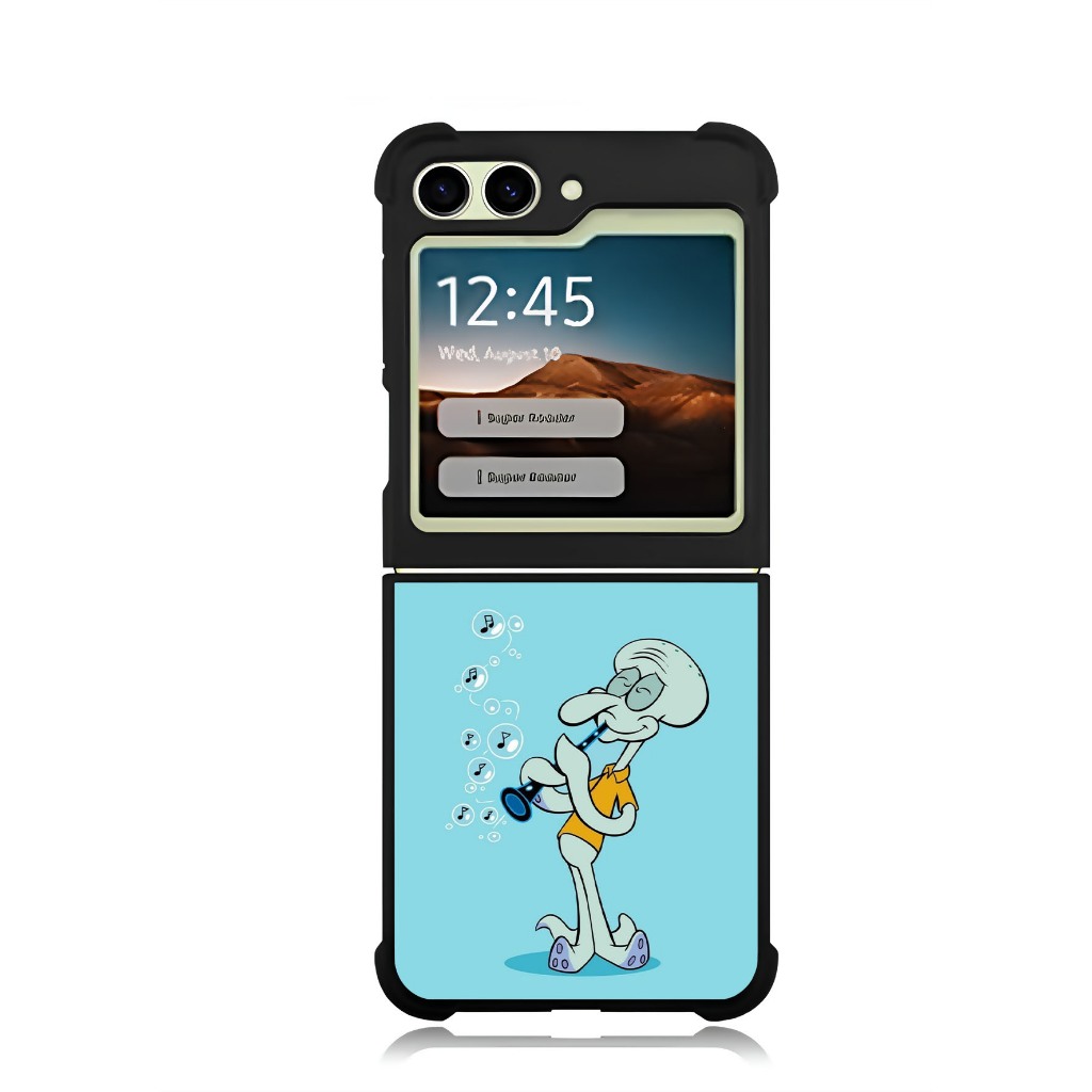 Phone Case Samsung Galaxy Series Z FLIP 6 5 4 3 Custom Phone Softcase Squidward Musical Clarinet